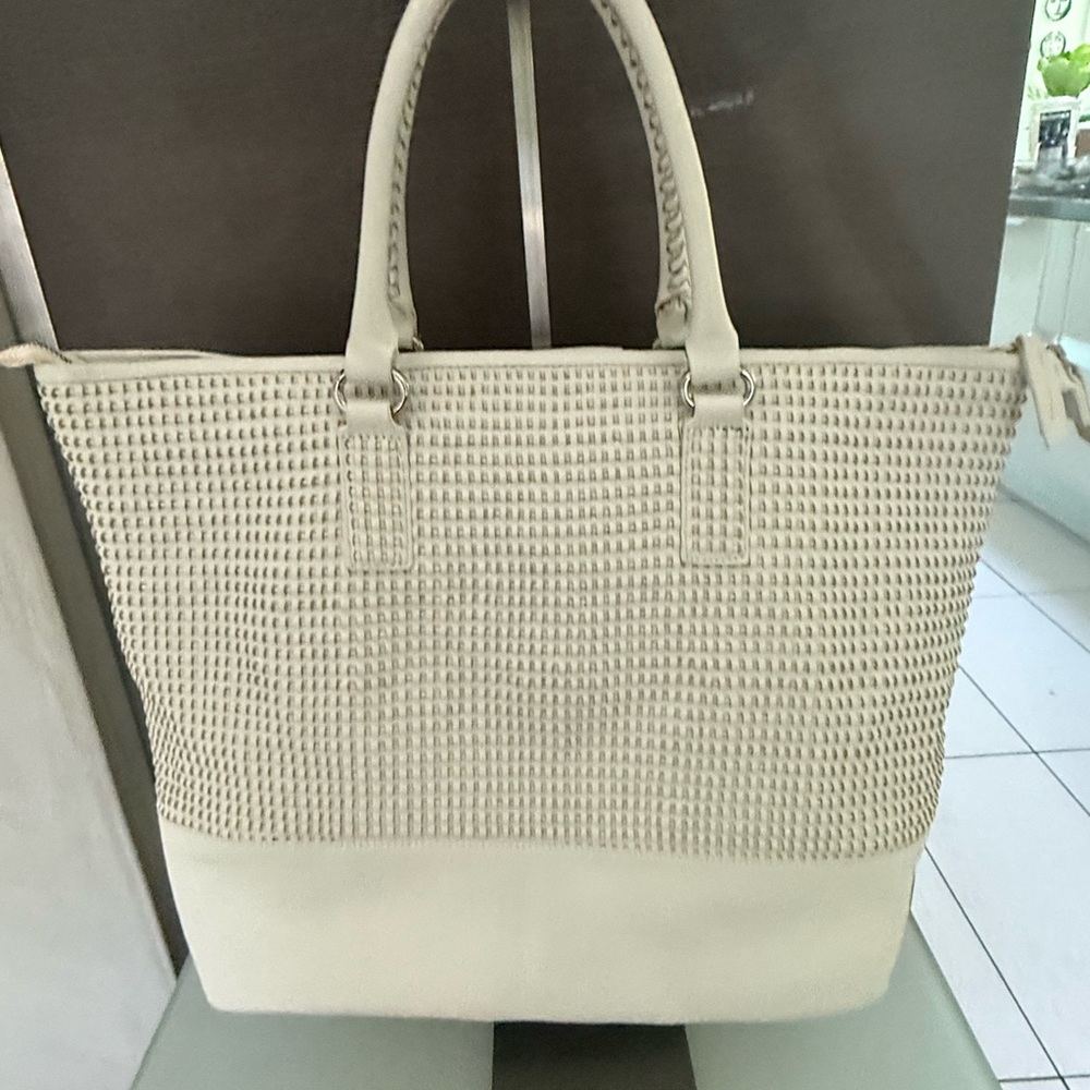 Elegant White Tote Bag Aqua Madonna sample designer direct